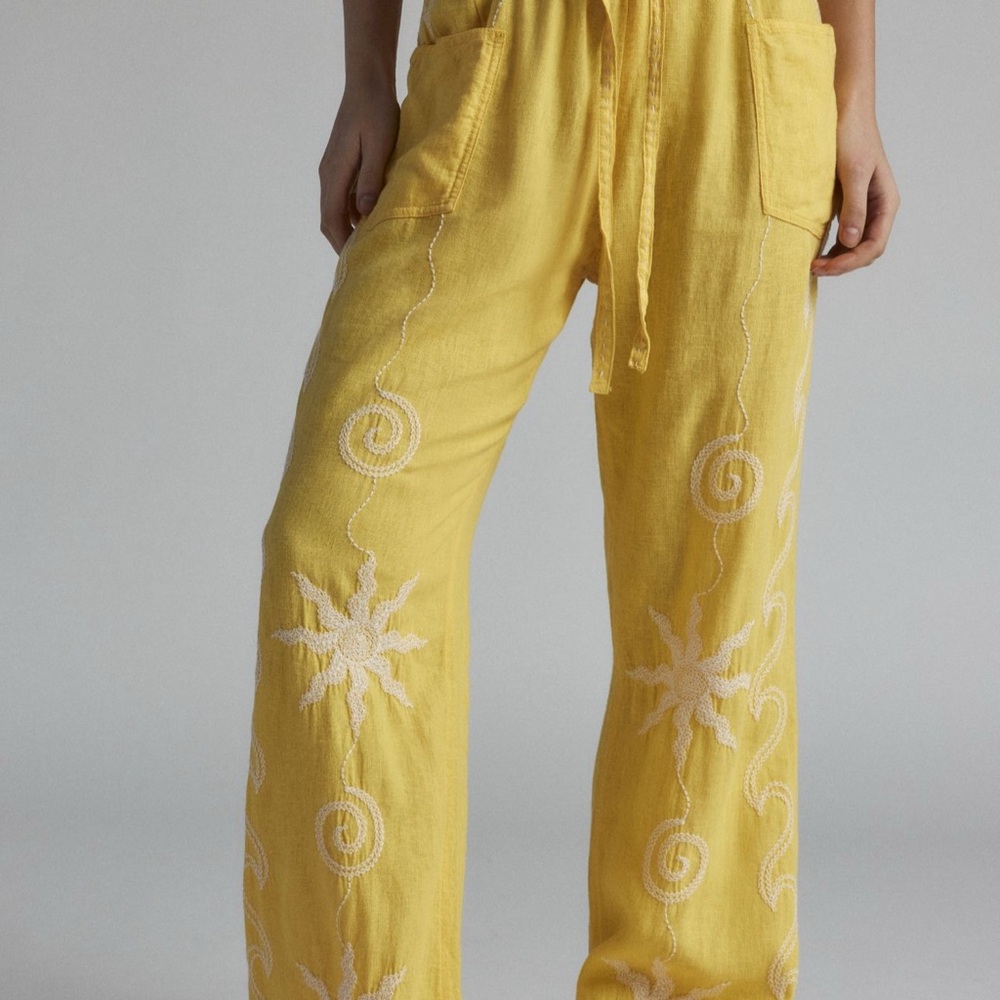 Urban Outfitters UO Amelie Embroidered Linen Pants